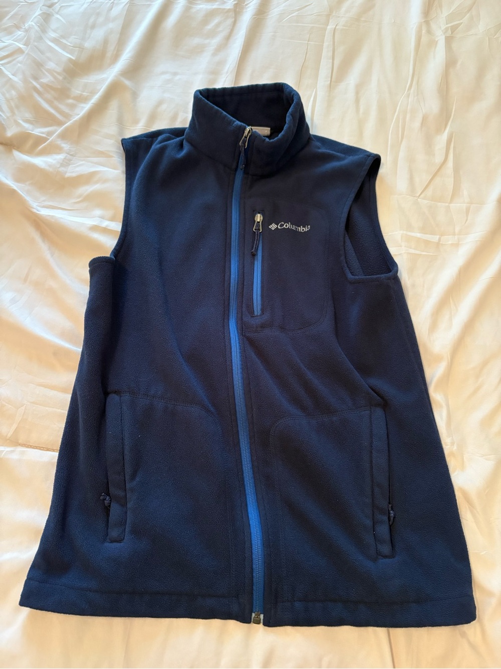 Columbia Navy Blue Fleece Vest with Bright Blue Trim
